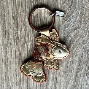 Coach Metallic Gold Leather Koi Fish Keychain Key-fob Keyring